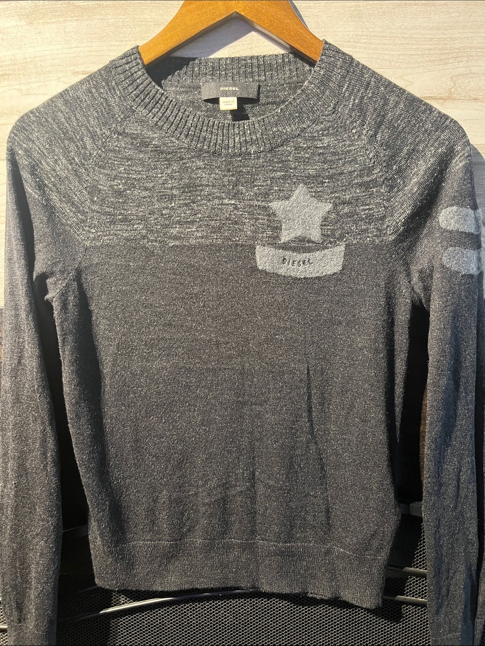 Diesel Charcoal Gray Crewneck Sweater with Star Motif size XS